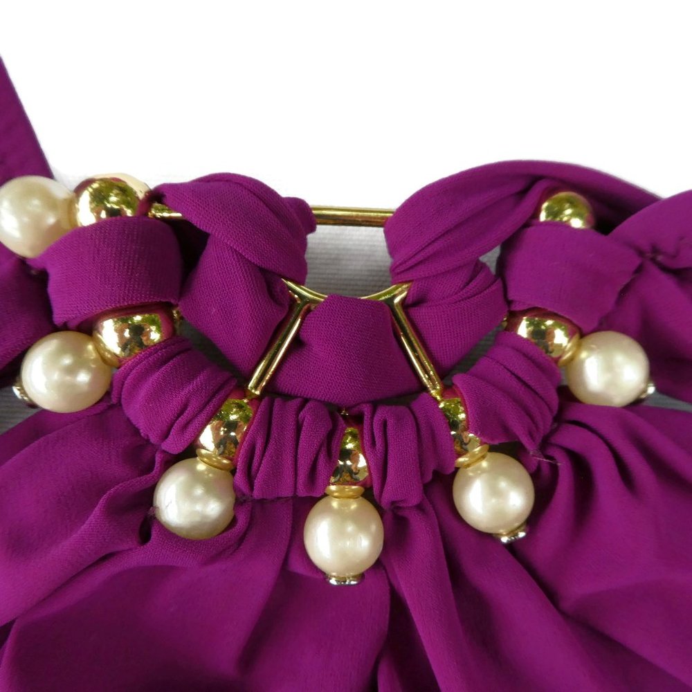 Vintage 90s Luxury Gottex Swimsuit One Piece Berry Pearl Ornaments Designer Pads - Picture 7 of 7